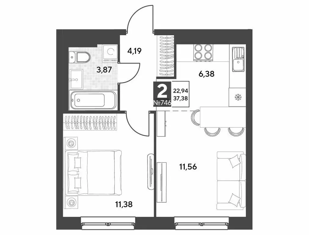 2-комнатная квартира: Калуга, улица Болдина, 22/1 (37.38 м) - Фото 0