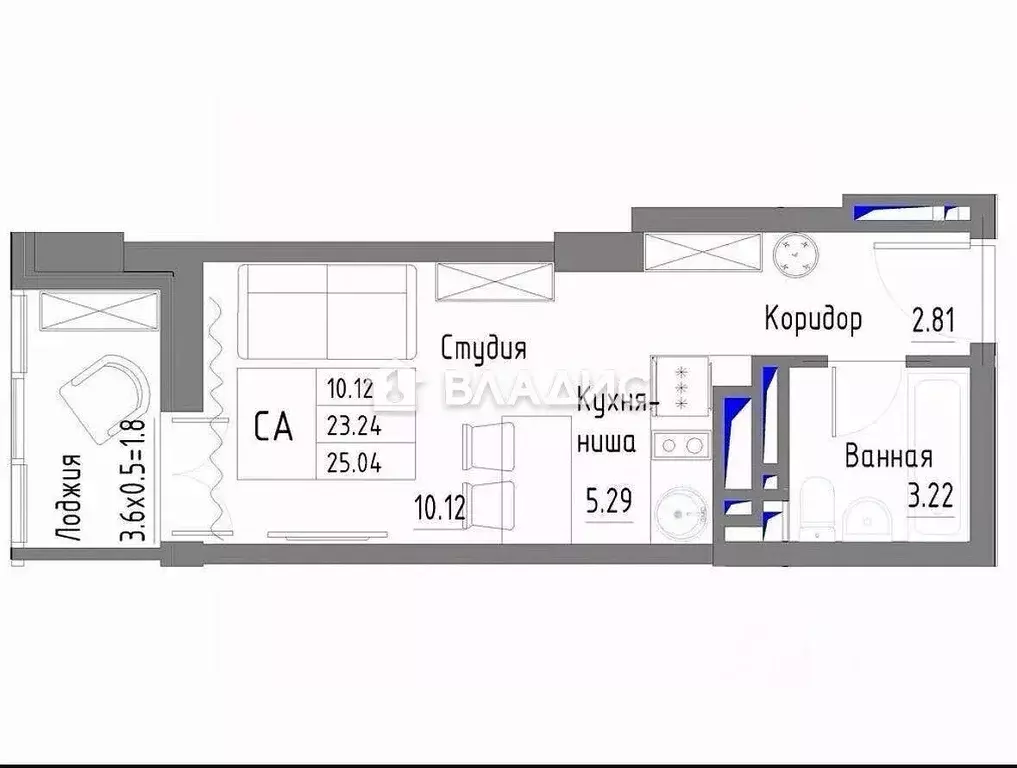 Студия Ростовская область, Ростов-на-Дону просп. Стачки, 215Б (25.0 м) - Фото 2