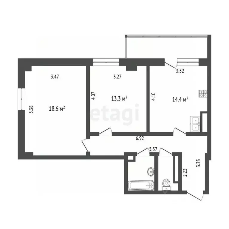 2-к кв. Тюменская область, Тюмень Широтная ул., 191 (61.6 м) - Фото 2