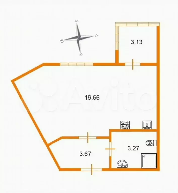 Квартира-студия, 29,7 м, 3/5 эт. - Фото 0