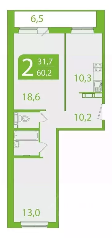 2-к кв. Томская область, Томск ул. Пришвина, 46 (56.94 м) - Фото 0