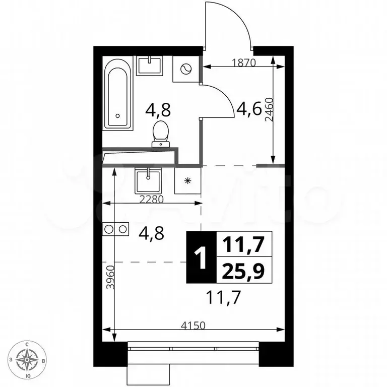 Квартира-студия, 25,9 м, 16/25 эт. - Фото 0