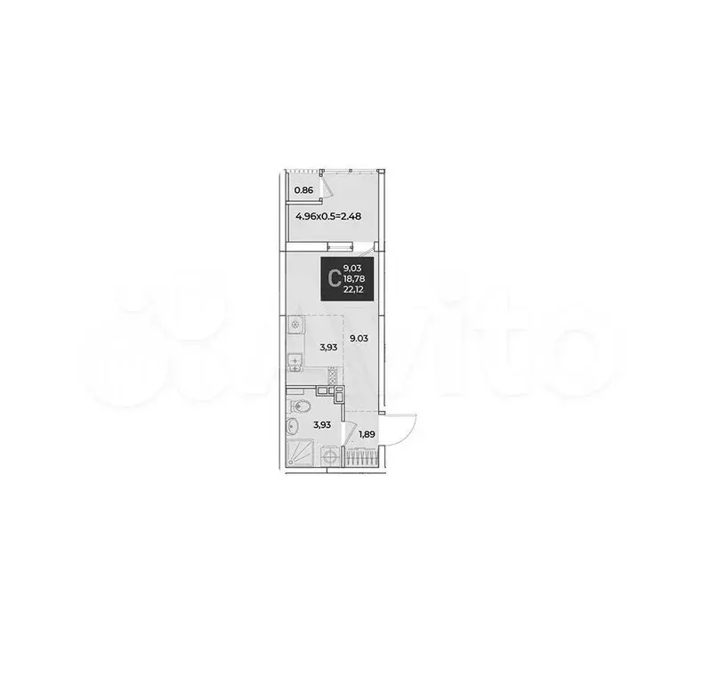 Квартира-студия, 22,1 м, 3/18 эт. - Фото 1