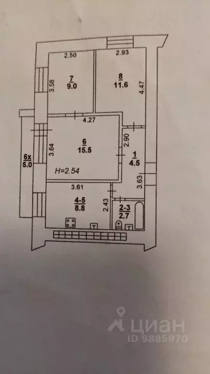3-к кв. Ростовская область, Ростов-на-Дону ул. Согласия, 22/61 (52.1 ... - Фото 2