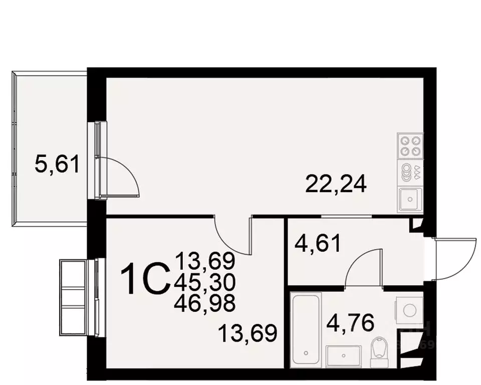1-к кв. Тульская область, Тула Хлебная пл. (45.3 м) - Фото 0