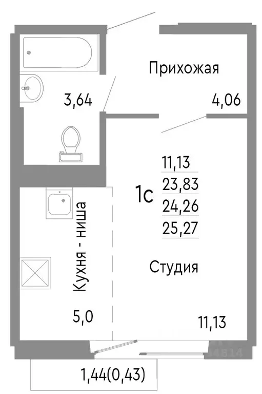 Студия Челябинская область, Челябинск Нефтебазовая ул., 1к2 (24.26 м) - Фото 0