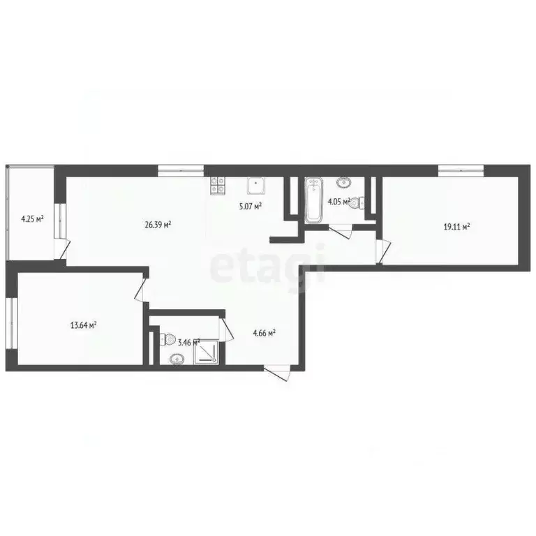 2-к кв. Тюменская область, Тюмень ул. Ю.-Р.Г. Эрвье, 34к1 (75.4 м) - Фото 2