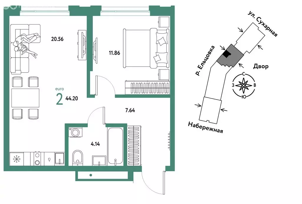 2-комнатная квартира: Новосибирск, Сухарная улица, 109/2 (44.2 м) - Фото 0