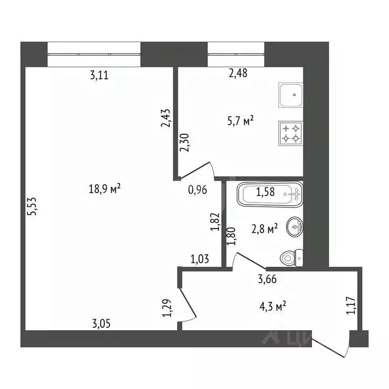 1-к кв. Башкортостан, Уфа бул. Ибрагимова, 37/1 (31.7 м) - Фото 1