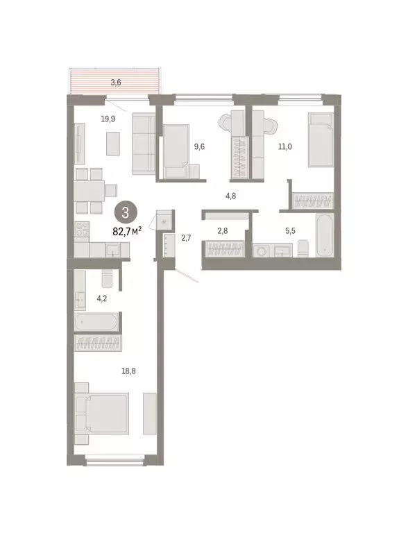 3-комнатная квартира: Омск, ЖК Кварталы Драверта (82.67 м) - Фото 2