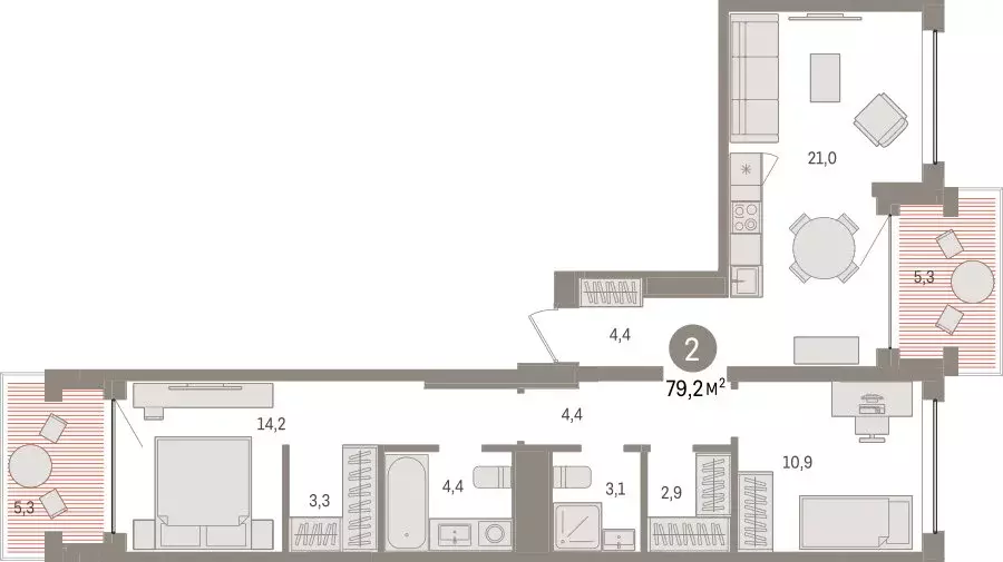 2-комнатная квартира: Тюмень, ЖК Дом у Озера (79.2 м) - Фото 2