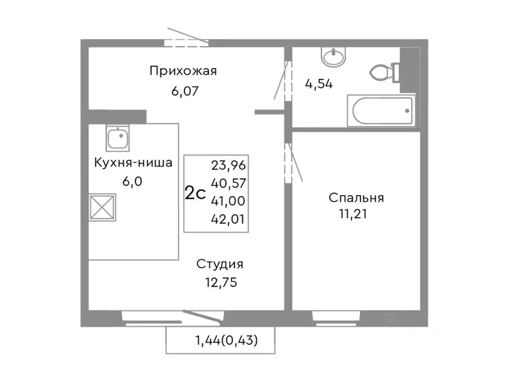 2-к кв. Челябинская область, Челябинск ул. Танкистов, 175 (41.0 м) - Фото 1