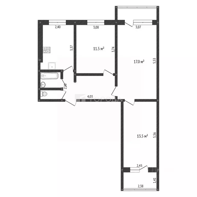 3-к кв. Кемеровская область, Новокузнецк ул. Косыгина, 11 (60.6 м) - Фото 1