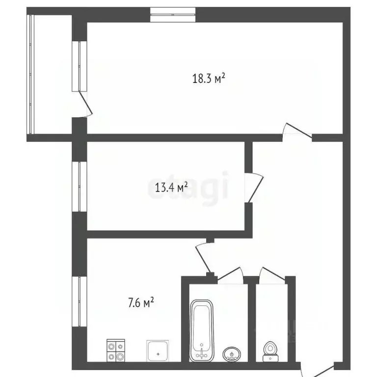 2-к кв. Брянская область, Карачев ул. Горького, 4 (49.9 м) - Фото 1