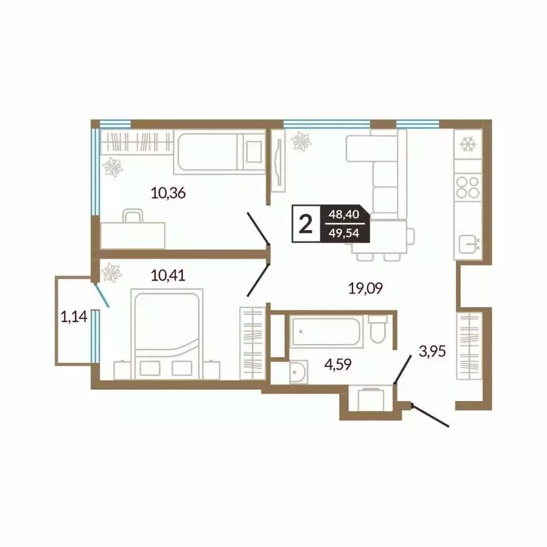 2-к кв. Тюменская область, Тюменский район, д. Дударева  (49.54 м) - Фото 0