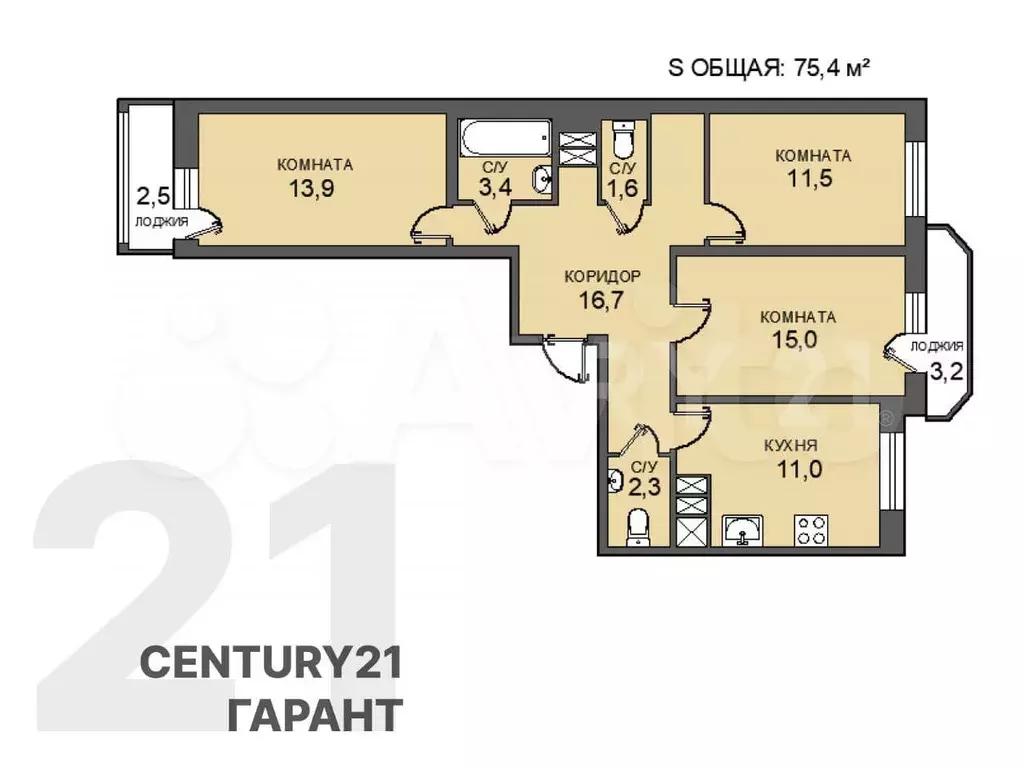 3-к. квартира, 75,4 м, 19/28 эт. - Фото 0