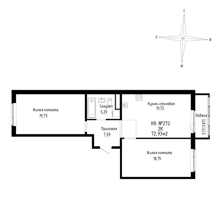 2-комнатная квартира: Новый, ЖК ДНС Сити (72.93 м) - Фото 0