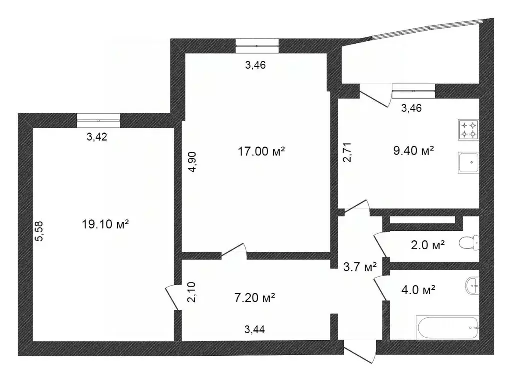 2-к кв. Тюменская область, Тюмень ул. Николая Семенова, 25к1 (62.3 м) - Фото 2