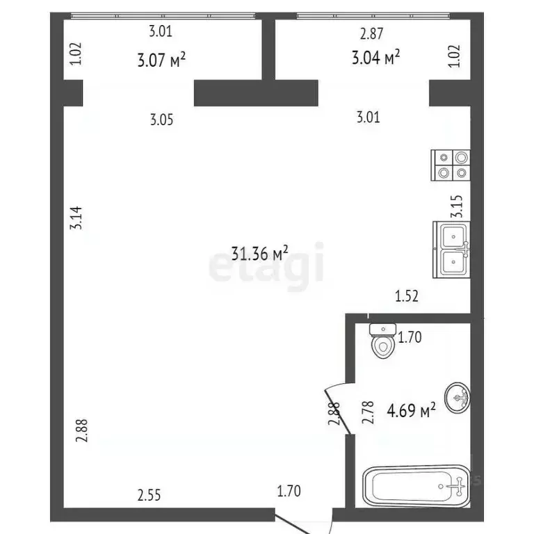 Студия Самарская область, Самара Партизанская ул., 78В (38.5 м) - Фото 1