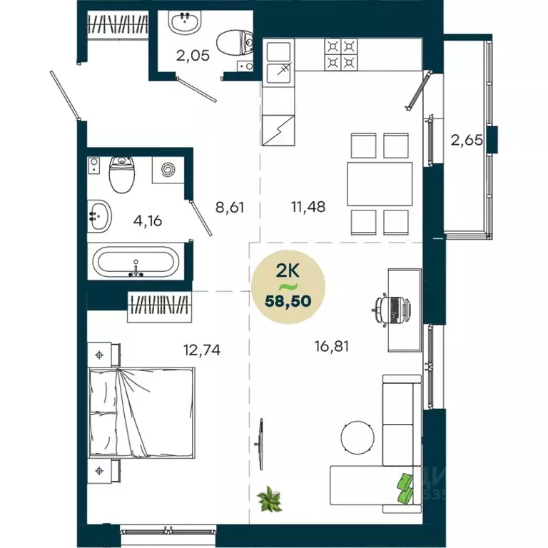 2-к кв. Иркутская область, Иркутск ул. Безбокова, 7А (58.5 м) - Фото 1