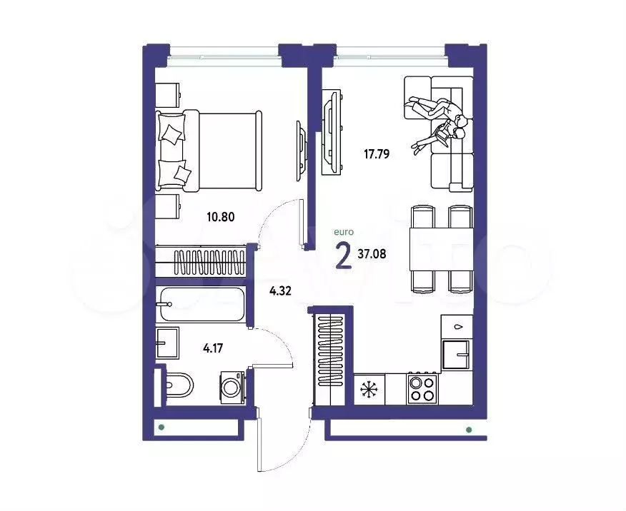 2-к. квартира, 37,1 м, 14/19 эт. - Фото 1