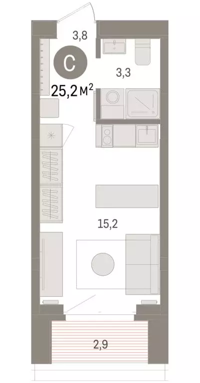 Квартира-студия: Тюмень, жилой комплекс На Минской (25.16 м) - Фото 2