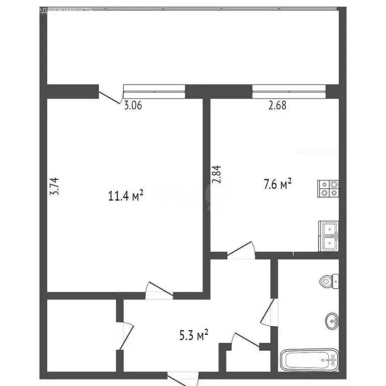 1-комнатная квартира: Набережные Челны, 58-й комплекс, 21 (28 м) - Фото 0