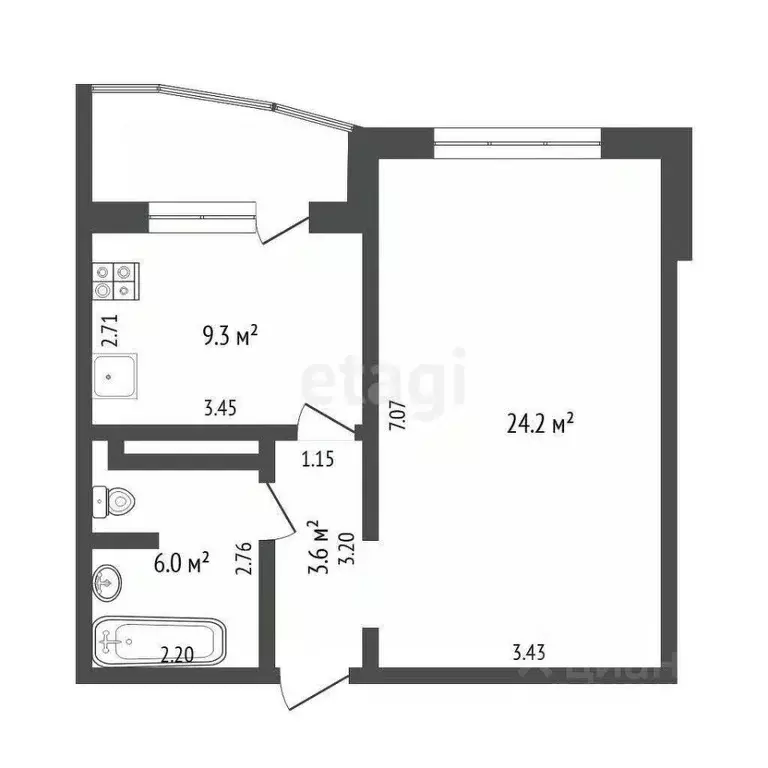 1-к кв. Тюменская область, Тюмень Кремлевская ул., 89 (43.4 м) - Фото 1