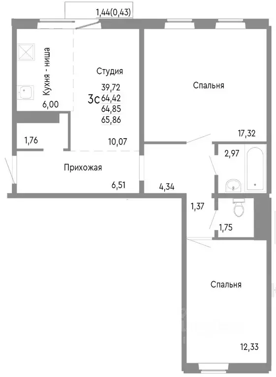 3-к кв. Челябинская область, Челябинск Нефтебазовая ул., 1к2 (64.85 м) - Фото 0