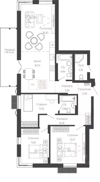 4-к кв. Алтай, Майминский район, с. Майма ул. Энергетиков (101.26 м) - Фото 1
