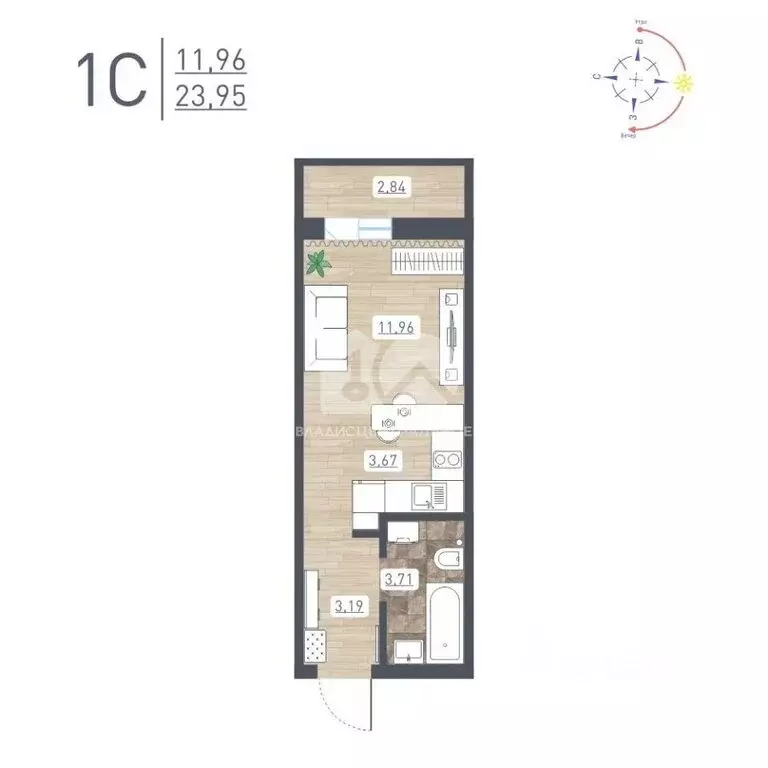 Квартира-студия: Новосибирск, улица Забалуева, 102/1 (23 м) - Фото 1