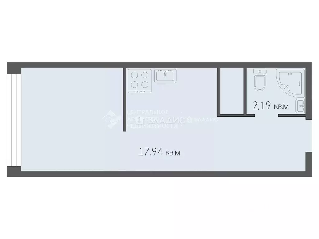 Студия Рязанская область, Рязань ул. Александра Полина, 3 (20.13 м) - Фото 2