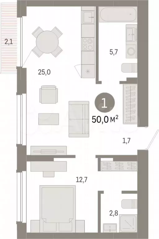 1-к. квартира, 50 м, 9/12 эт. - Фото 0