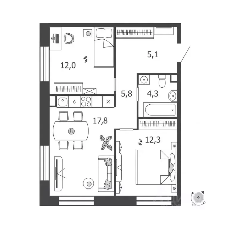 3-к кв. Москва наб. Марка Шагала, 11к2 (55.3 м) - Фото 1