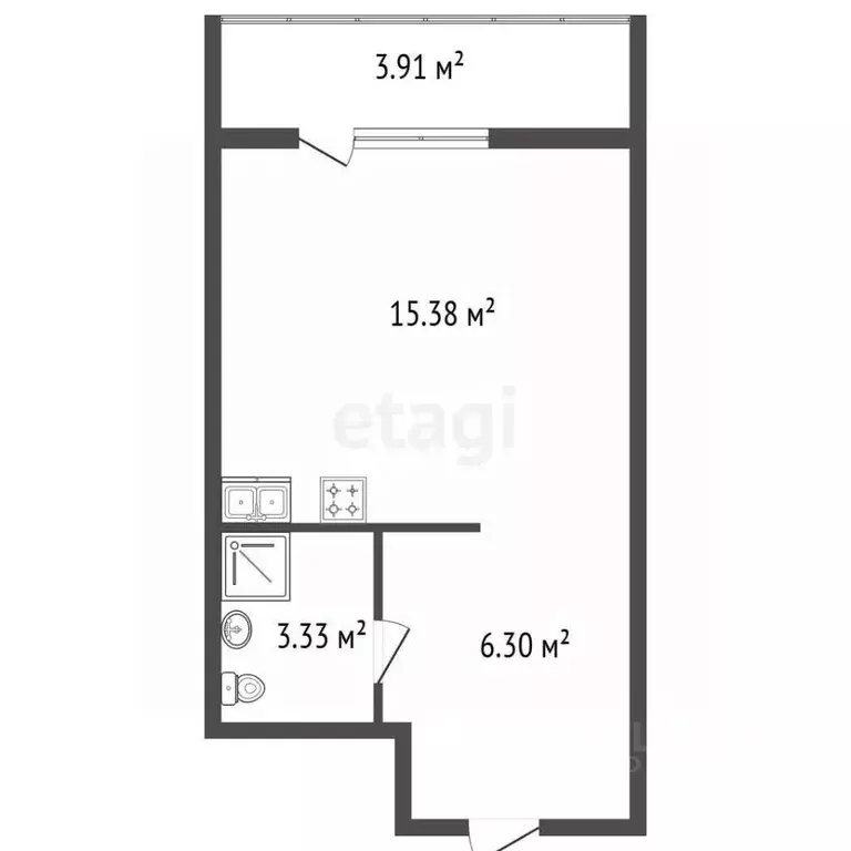 Студия Санкт-Петербург наб. Реки Каменки, 15к1 (24.1 м) - Фото 2