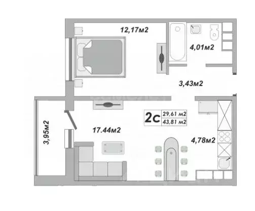 2-к кв. Оренбургская область, Оренбург ул. Юркина, 2Б (43.8 м) - Фото 1