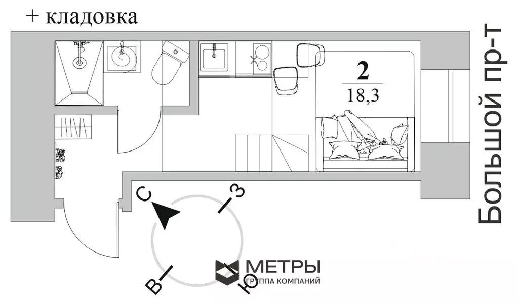 Студия Санкт-Петербург Ропшинская ул., 1/32 (18.3 м) - Фото 0