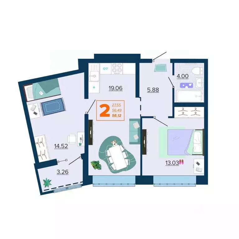 2-к кв. Брянская область, Брянск Московский мкр, Микрорайон Акватория ... - Фото 1