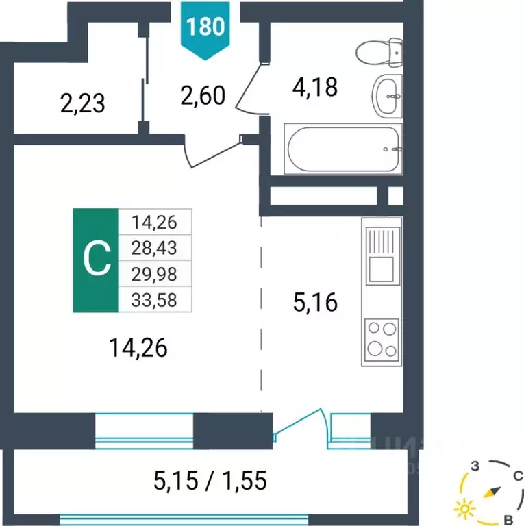 Студия Забайкальский край, Чита ул. Бабушкина, 42Б (29.98 м) - Фото 0
