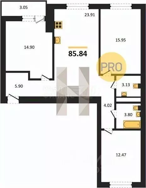 3-к кв. Калининградская область, Калининград Коммунистическая ул., 26 ... - Фото 2
