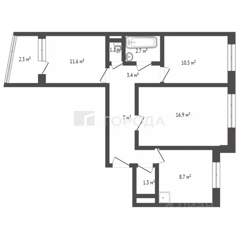 3-к кв. Новосибирская область, Новосибирск Волховская ул., 31 (65.9 м) - Фото 1