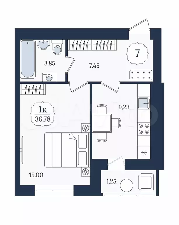 1-к. квартира, 36,8 м, 2/9 эт. - Фото 1