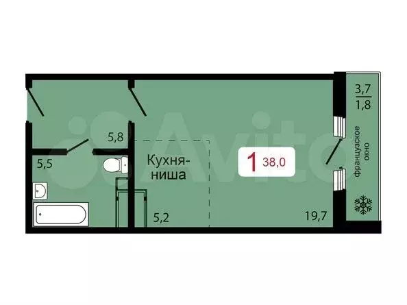 Квартира-студия, 38 м, 8/17 эт. - Фото 0