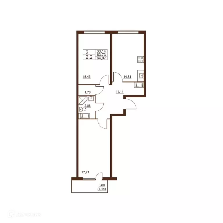 Продаётся 2-к квартира, 64.87 м - Фото 0