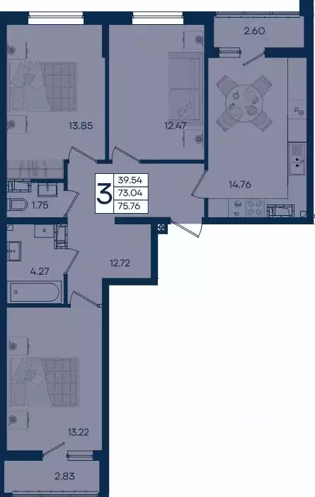 3-к кв. Краснодарский край, Краснодар  (75.76 м) - Фото 1