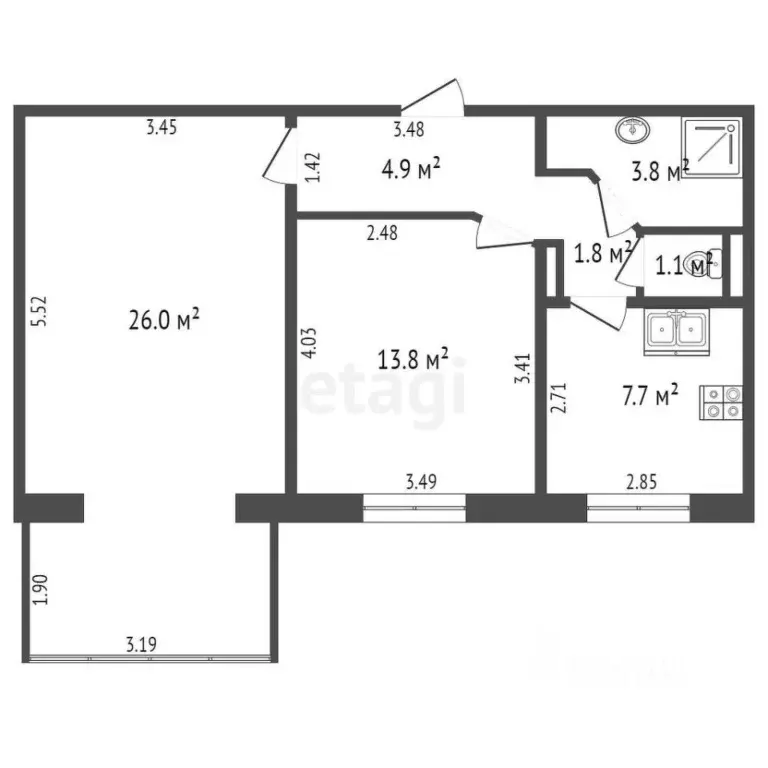2-к кв. Ростовская область, Ростов-на-Дону просп. Королева, 1/8 (52.7 ... - Фото 2
