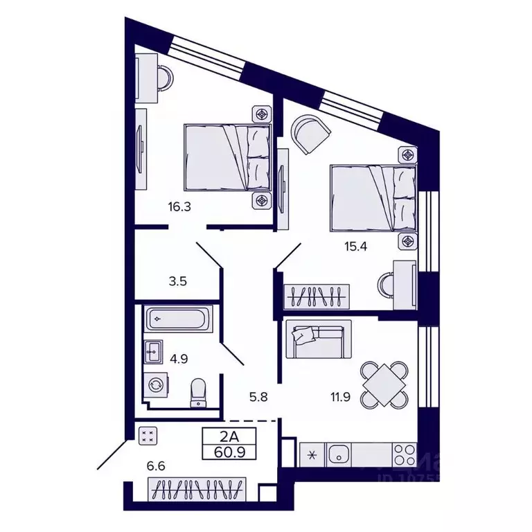 2-к кв. Хабаровский край, Хабаровск ул. Карла Маркса, 96/1 (60.93 м) - Фото 1