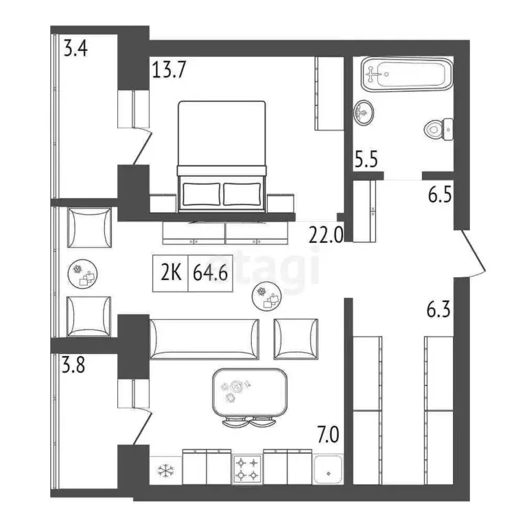 Продаётся 1-к квартира, 64.6 м - Фото 1