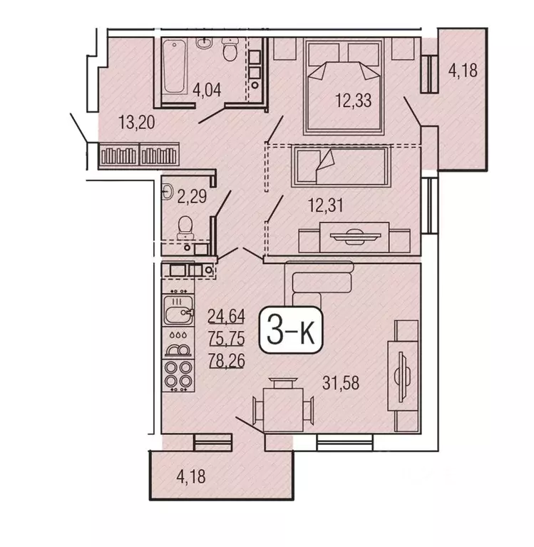 3-к кв. Бурятия, Улан-Удэ 140Б мкр,  (78.26 м) - Фото 1