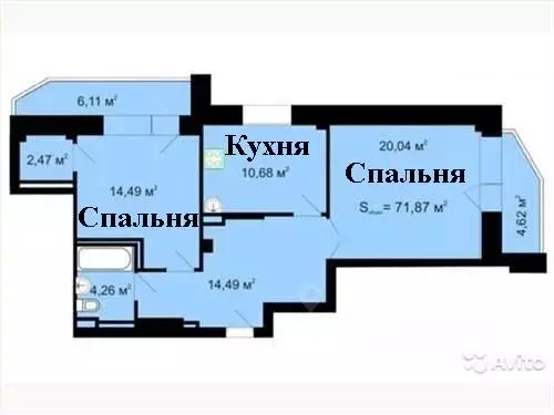 2-к кв. Свердловская область, Екатеринбург ул. Блюхера, 2 (70.0 м) - Фото 2